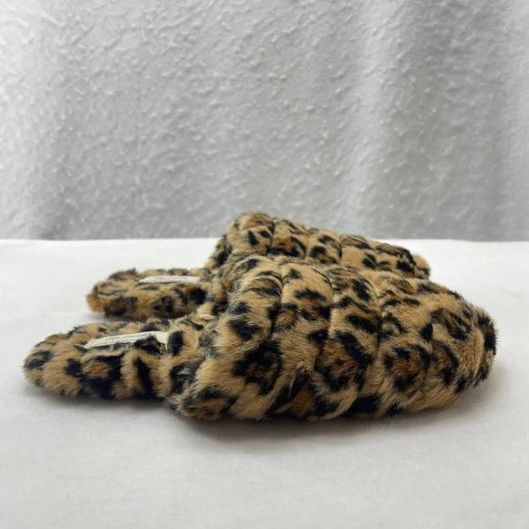 Madewell Fuzzy Slippers Womens Sz 6 Brown Quilted Soft Leopard Recycled Faux Fur - Picture 1 of 8